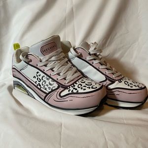 Skechers Uno Leopard Sneakers Women's 10 White Pink Lace Up Comfort Casual